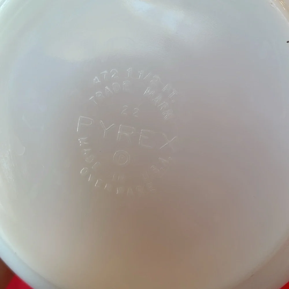 Vintage Pyrex White Mixing Bowl with Brown Farmhouse Design